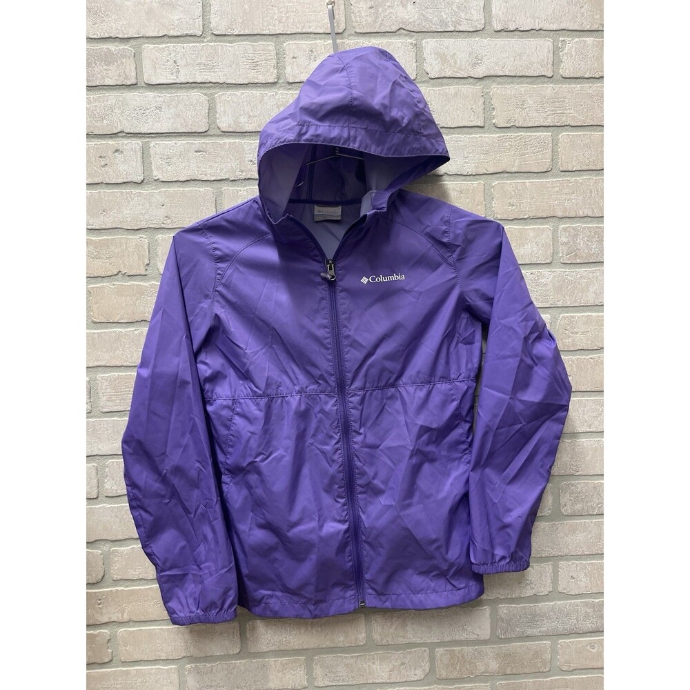 Columbia L Purple Hooded Full Zip Rain Jacket Windbreaker Girls Size Large 14/16